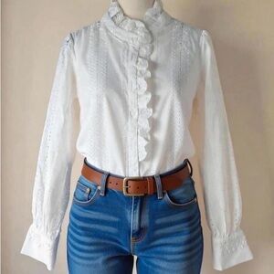 Elegant White Ruffled Women's Top